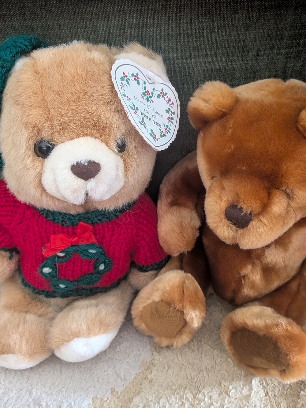 Ty Plush Bear Duo - Cream Bear in Red Sweater & Brown Bear